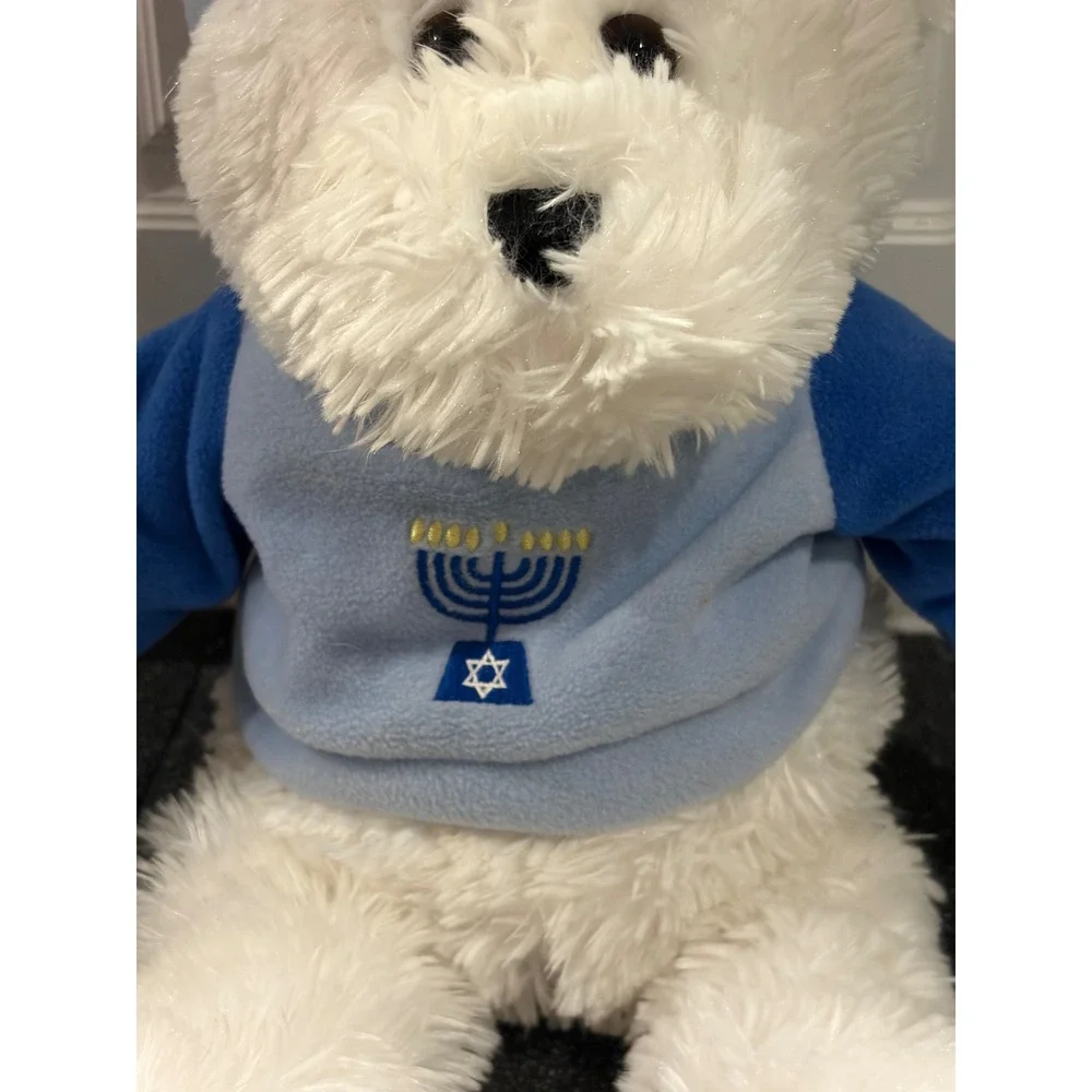 Kohls Cares Hanukkah Teddy Bear White Plush Blue Menorah Sweater Hat 20 inch